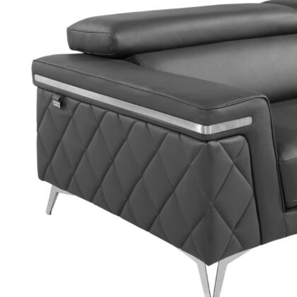 70" Dark Gray And Silver Metallic Leather Loveseat