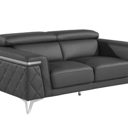 70" Dark Gray And Silver Metallic Leather Loveseat