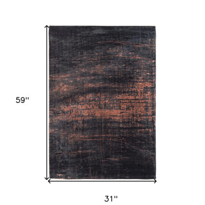 3' X 5' Black and Gold Abstract Non Skid Area Rug
