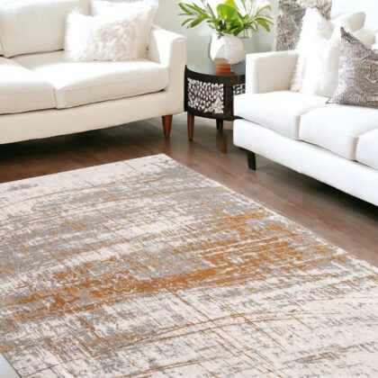 9' X 13' Gray and Gold Abstract Non Skid Area Rug