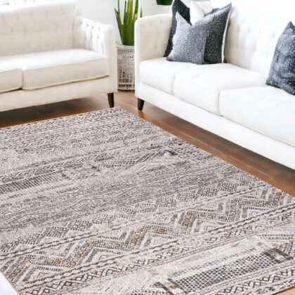 5' x 7' Gray and White Oriental Non Skid Area Rug