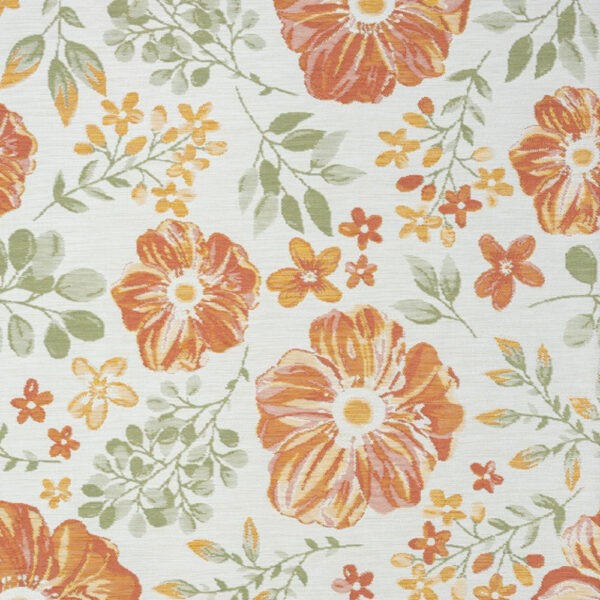5' x 7' Ivory Green and Orange Floral Stain Resistant Indoor Outdoor Area Rug