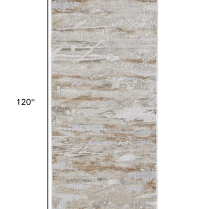 10' Beige and Ivory Abstract Power Loom Distressed Runner Rug