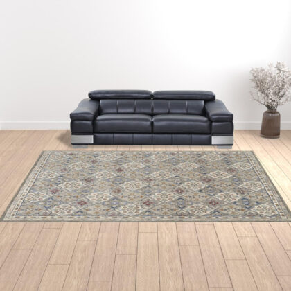 10' X 14' Taupe Ivory And Red Wool Patchwork Tufted Handmade Stain Resistant Area Rug