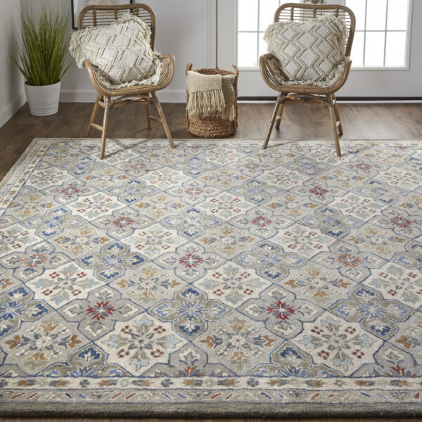 10' X 14' Taupe Ivory And Red Wool Patchwork Tufted Handmade Stain Resistant Area Rug