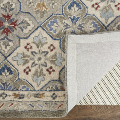 10' X 14' Taupe Ivory And Red Wool Patchwork Tufted Handmade Stain Resistant Area Rug