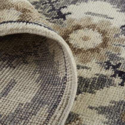 8' Ivory Gray And Taupe Wool Floral Hand Knotted Stain Resistant Runner Rug