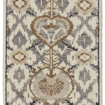 8' Ivory Gray And Taupe Wool Floral Hand Knotted Stain Resistant Runner Rug
