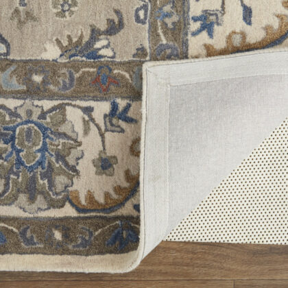 4' X 6' Taupe Ivory And Blue Wool Floral Tufted Handmade Stain Resistant Area Rug