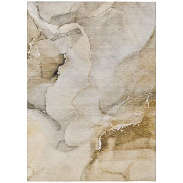 10' X 14' Beige and Brown Abstract Washable Indoor Outdoor Area Rug