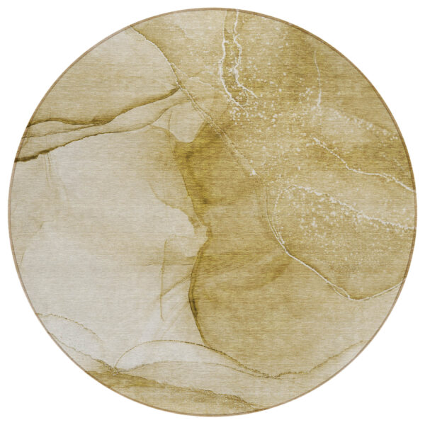8' Round Beige Round Abstract Washable Non Skid Indoor Outdoor Area Rug