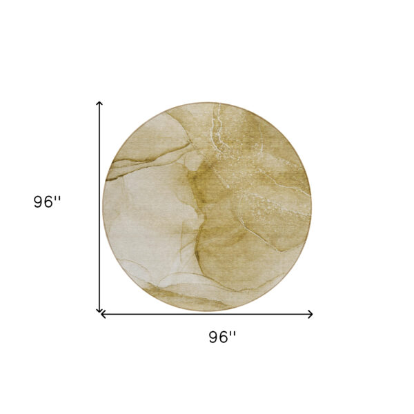 8' Round Beige Round Abstract Washable Non Skid Indoor Outdoor Area Rug
