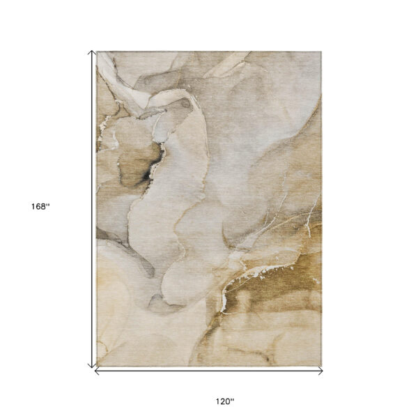 10' X 14' Beige and Brown Abstract Washable Indoor Outdoor Area Rug