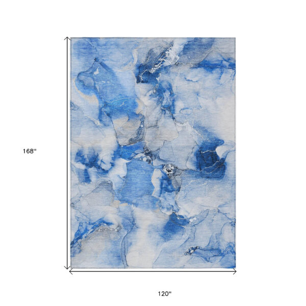 10' X 14' Navy Blue Abstract Washable Indoor Outdoor Area Rug