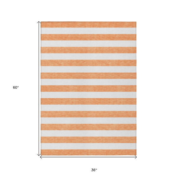 3' X 5' Salmon Striped Washable Non Skid Indoor Outdoor Area Rug