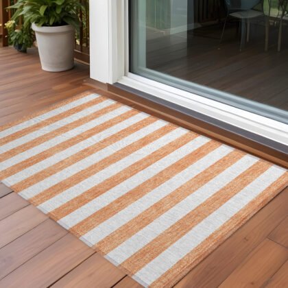 3' X 5' Salmon Striped Washable Non Skid Indoor Outdoor Area Rug