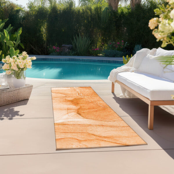 8' Orange Abstract Washable Non Skid Indoor Outdoor Runner Rug