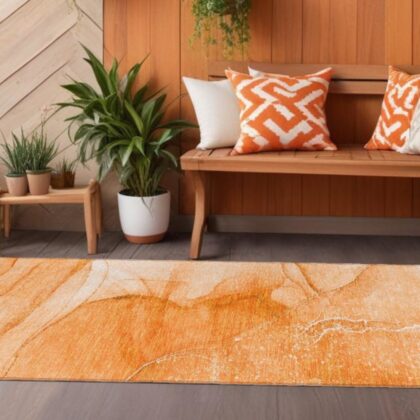 8' Orange Abstract Washable Non Skid Indoor Outdoor Runner Rug