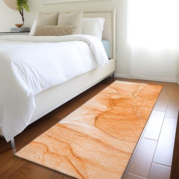 8' Orange Abstract Washable Non Skid Indoor Outdoor Runner Rug