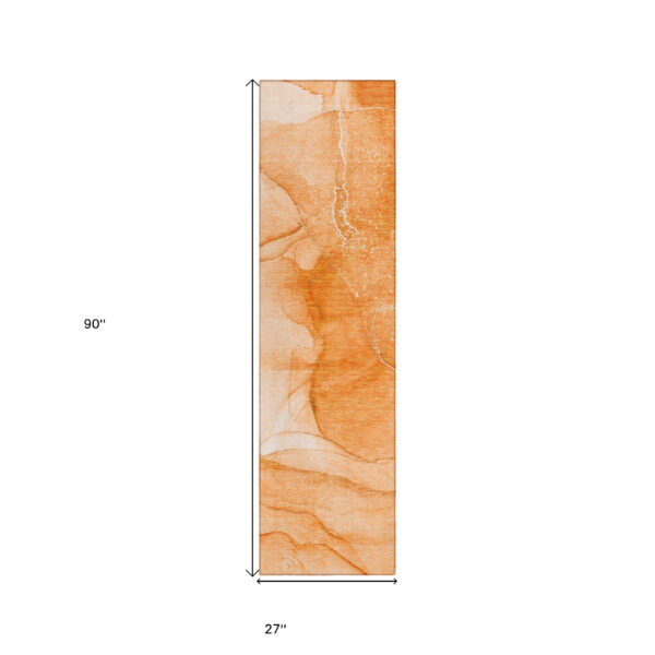 8' Orange Abstract Washable Non Skid Indoor Outdoor Runner Rug