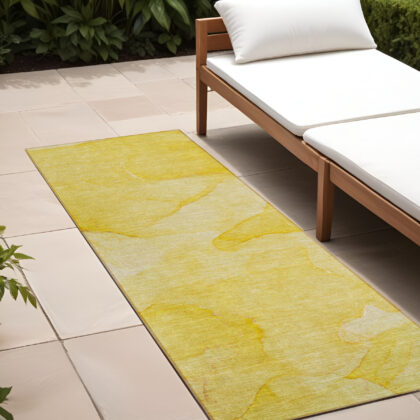 2' X 8' Gold Abstract Washable Non Skid Indoor Outdoor Runner Rug