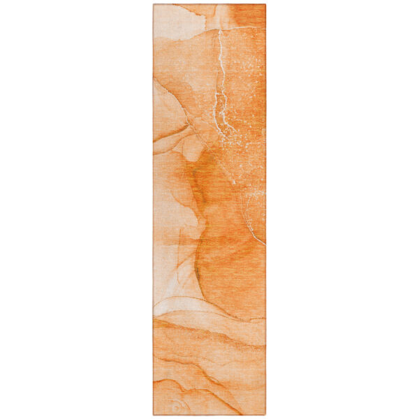 8' Orange Abstract Washable Non Skid Indoor Outdoor Runner Rug