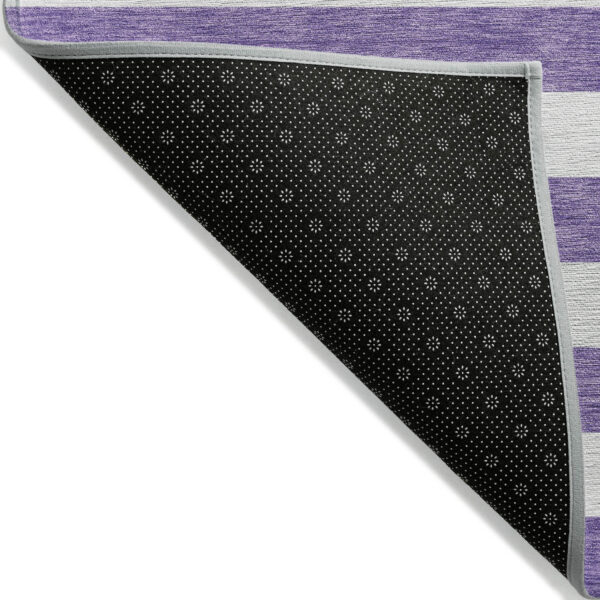 5' X 8' Purple and White Striped Washable Non Skid Indoor Outdoor Area Rug