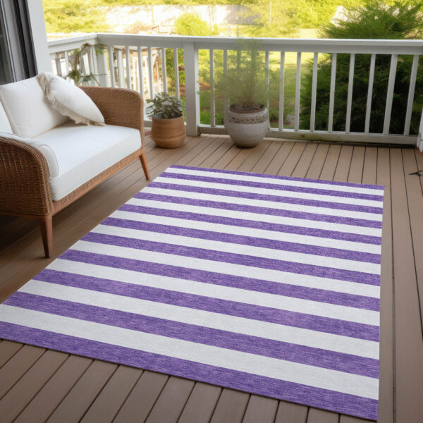 5' X 8' Purple and White Striped Washable Non Skid Indoor Outdoor Area Rug