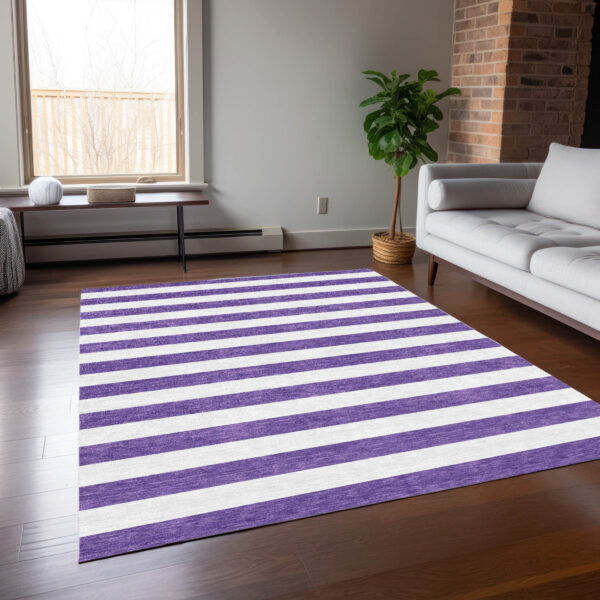 5' X 8' Purple and White Striped Washable Non Skid Indoor Outdoor Area Rug