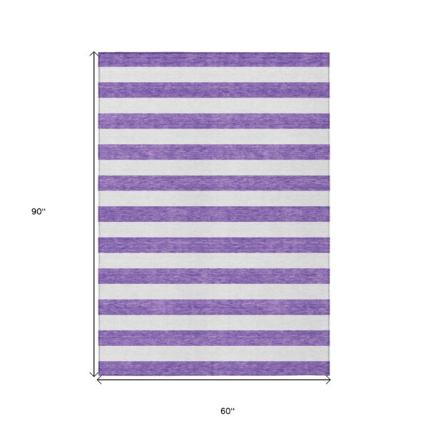 5' X 8' Purple and White Striped Washable Non Skid Indoor Outdoor Area Rug