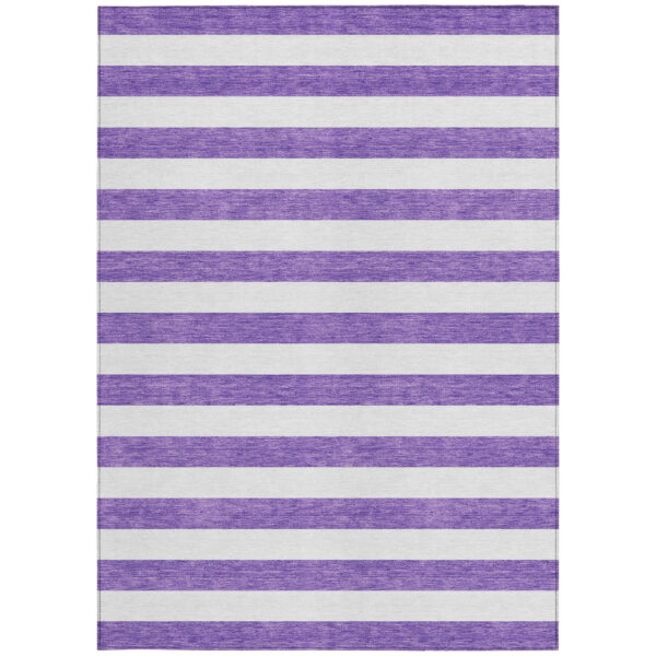 5' X 8' Purple and White Striped Washable Non Skid Indoor Outdoor Area Rug