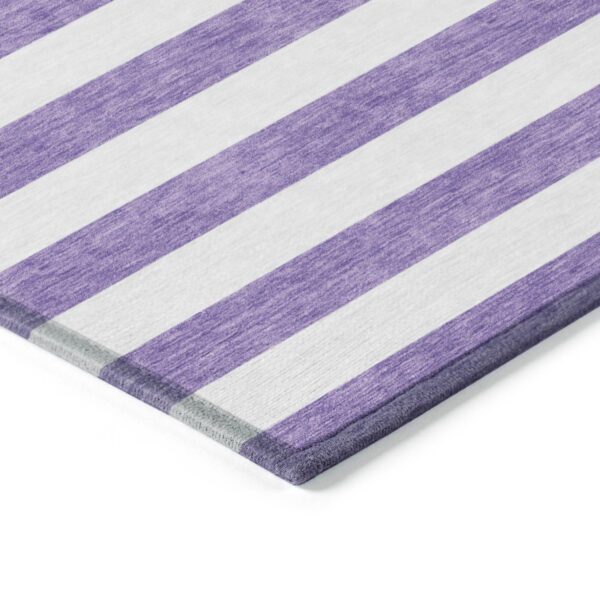 5' X 8' Purple and White Striped Washable Non Skid Indoor Outdoor Area Rug