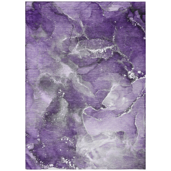 5' X 8' Gray and Purple Abstract Washable Non Skid Indoor Outdoor Area Rug