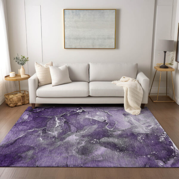 5' X 8' Gray and Purple Abstract Washable Non Skid Indoor Outdoor Area Rug