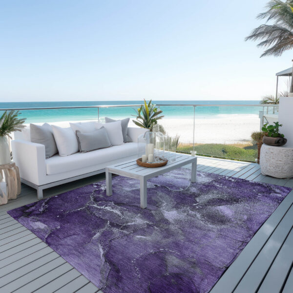 5' X 8' Gray and Purple Abstract Washable Non Skid Indoor Outdoor Area Rug