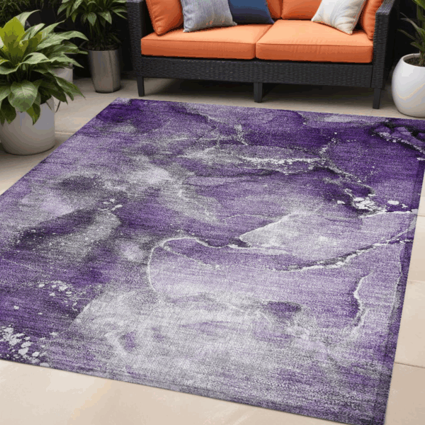 5' X 8' Gray and Purple Abstract Washable Non Skid Indoor Outdoor Area Rug
