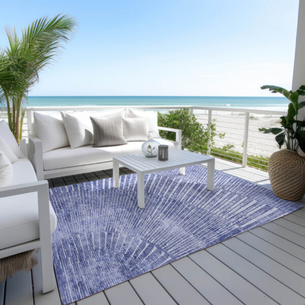 9' X 12' Navy Blue Abstract Washable Non Skid Indoor Outdoor Area Rug