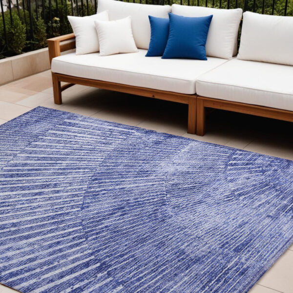 9' X 12' Navy Blue Abstract Washable Non Skid Indoor Outdoor Area Rug