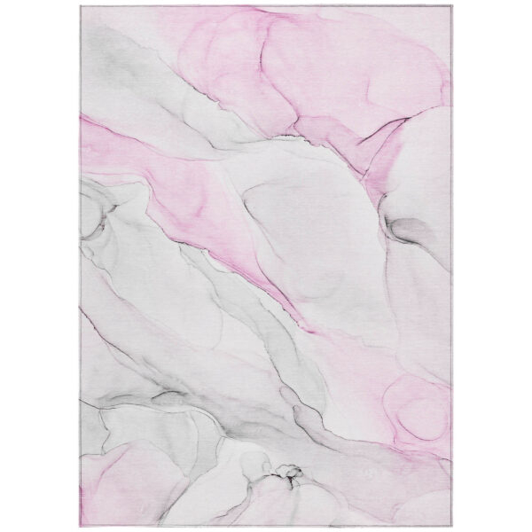 9' X 12' Gray and Pink Abstract Washable Non Skid Indoor Outdoor Area Rug