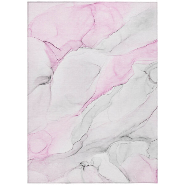 9' X 12' Gray and Pink Abstract Washable Non Skid Indoor Outdoor Area Rug