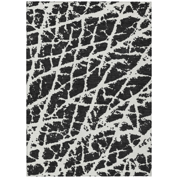 3' X 5' Black and White Abstract Washable Non Skid Indoor Outdoor Area Rug
