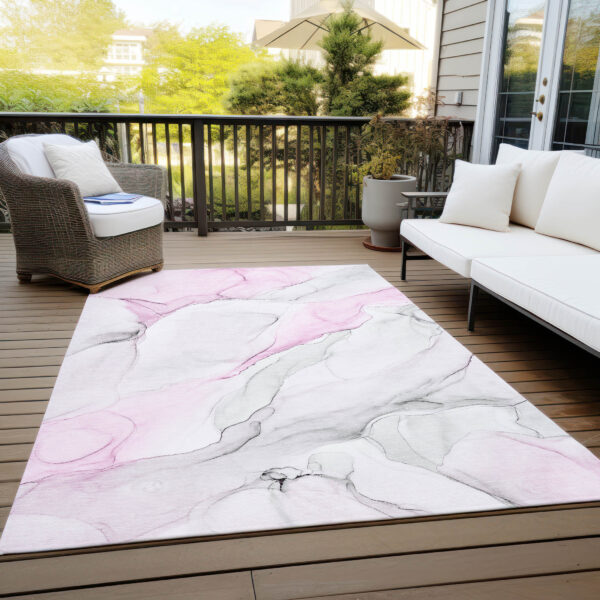 9' X 12' Gray and Pink Abstract Washable Non Skid Indoor Outdoor Area Rug