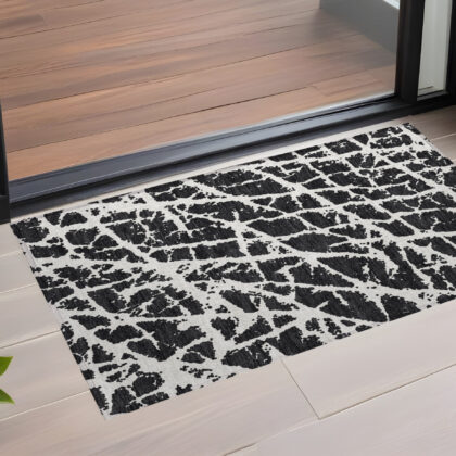 3' X 5' Black and White Abstract Washable Non Skid Indoor Outdoor Area Rug