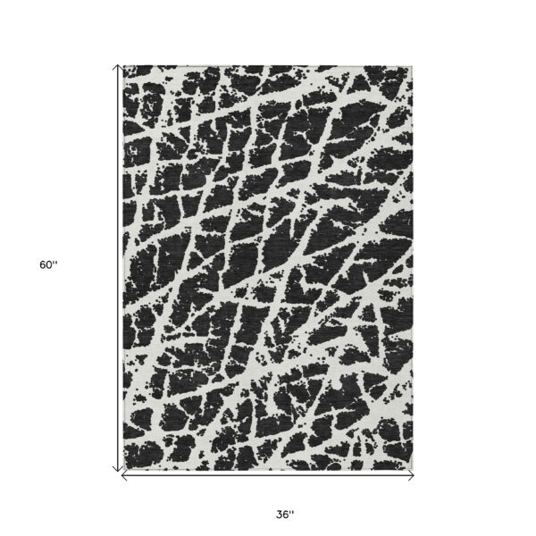3' X 5' Black and White Abstract Washable Non Skid Indoor Outdoor Area Rug