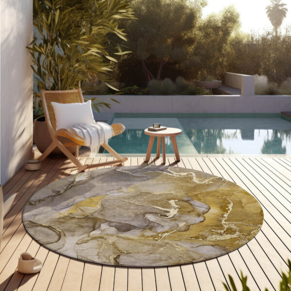 8' Round Taupe Round Abstract Washable Non Skid Indoor Outdoor Area Rug