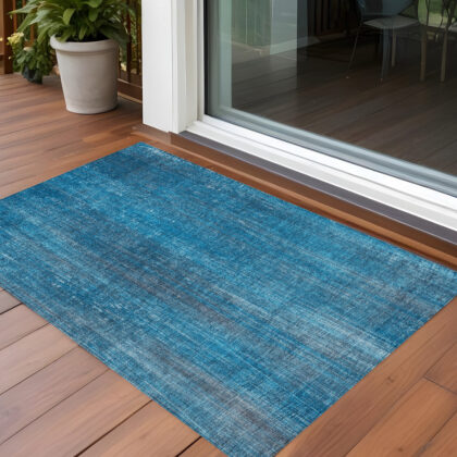 3' X 5' Blue Striped Washable Non Skid Indoor Outdoor Area Rug