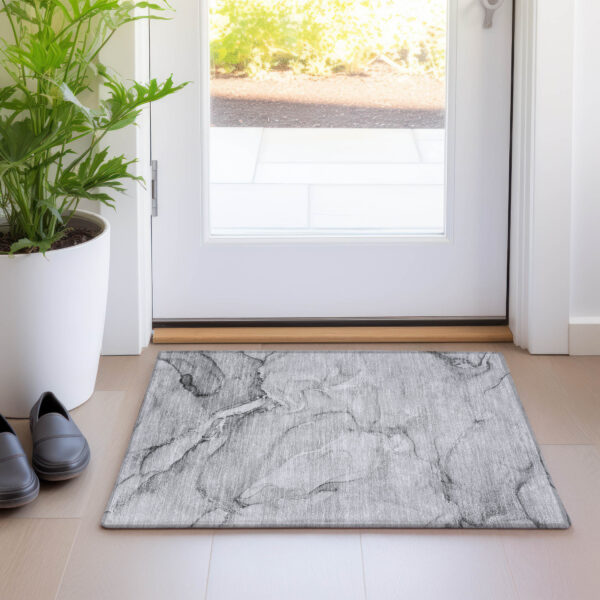 2' X 3' Gray Abstract Washable Non Skid Indoor Outdoor Area Rug