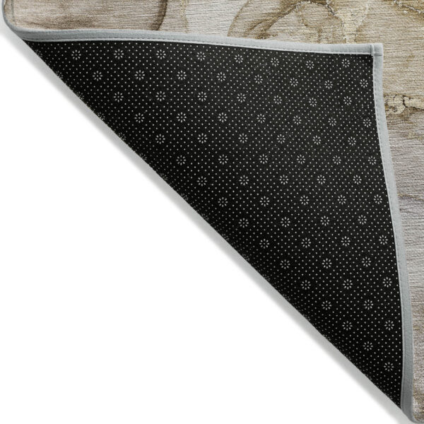 8' Round Taupe Round Abstract Washable Non Skid Indoor Outdoor Area Rug
