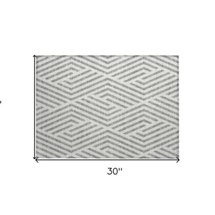 2' X 3' Gray and Ivory Geometric Washable Non Skid Indoor Outdoor Area Rug