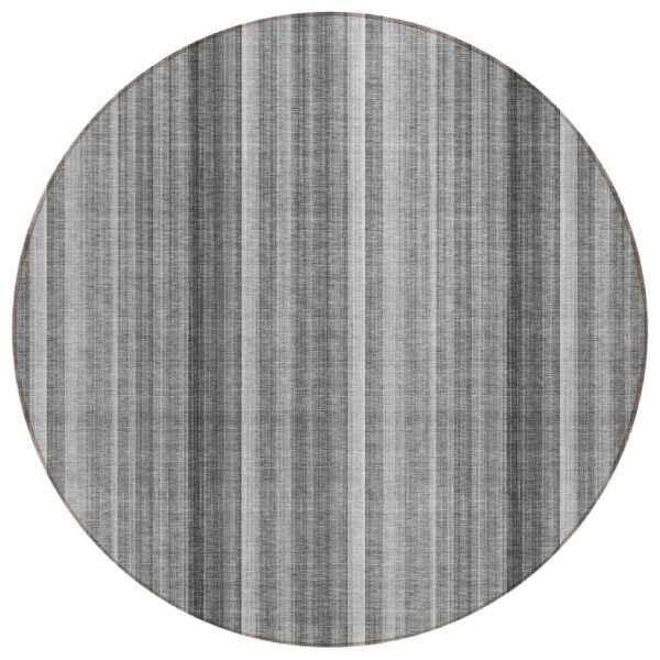 8' Round Gray Round Striped Washable Non Skid Indoor Outdoor Area Rug
